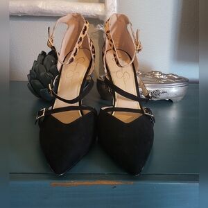 Jessica Simpson Black and Leopard Heels